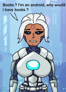 big_breasts black_sclera breasts female futuristic machine not_furry solo text pixelh brawlhalla val_(brawlhalla) android humanoid robot english_text hi_res tagme