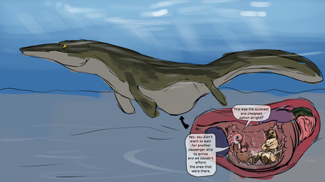 ambiguous_gender anthro anthro_prey endosoma feral feral_pred green_body green_fin green_tail group guts inside_stomach internal intestines multiple_prey organs safe_vore speech_bubble tail text trio vore yellow_eyes akaikosh amphibian aquatic axolotl mole_salamander mosasaur mosasaurus prehistoric_species reptile salamander scalie 16:9 2023 english_text hi_res widescreen