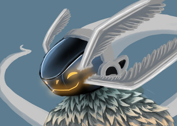 anthro machine male smile smirk solo tail eyesdream protogen hi_res portrait