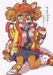 5_fingers anthro blush bodily_fluids breasts clothed clothed_anthro clothed_female clothing collared_shirt cute_fangs drooling fangs female female_anthro fingers floppy_ears footwear fur hair headgear headwear heart_eyes heart_symbol kemono necktie open_mouth saliva shirt shoes socks solo tail teeth text tongue topwear uniform yagi_the_goat mcdonald's wcdonald's canid canine canis domestic_dog mammal shiba_inu spitz 2024 digital_media_(artwork) hi_res japanese_text translation_request