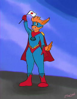 4_fingers alternate_species anthro belt belt_buckle black_eyes black_nose blue_bodysuit blue_clothing blue_mask blue_skinsuit blue_sky bodysuit boots buckle cape clothed clothed_anthro clothed_male clothing eyebrows fingers flag flag_(object) footwear fully_clothed fully_clothed_anthro fully_clothed_male fur furrification gloves hair handwear holding_flag holding_object japanese_flag male male_anthro orange_body orange_eyebrows orange_fur orange_hair orange_tail outside raised_hand red_boots red_cape red_clothing red_footwear red_gloves red_handwear red_underwear shoes short_hair skinsuit sky solo standing straight_legs superhero_costume tail text thick_thighs tight_clothing toothy_grin two_tone_tail underwear yellow_belt spacerunaway kappa_mikey mikey_simon canid canine mammal 2020 artist_name digital_drawing_(artwork) digital_media_(artwork) english_description flat_colors full-length_portrait hi_res portrait