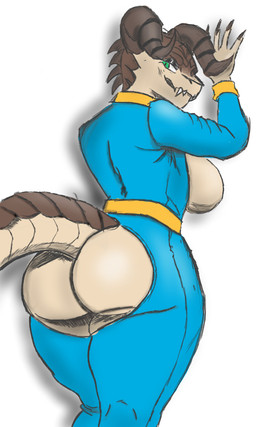 anthro breasts exposed_ass exposed_breasts female solo tail gworp fallout microsoft deathclaw scalie 2025 3:5 hi_res