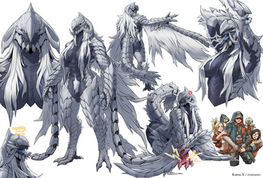 3_claws 3_fingers 3_toes 5_fingers ambiguous_gender angry anthro anthro_focus anthrofied armor armpit_hair big_breasts biped blonde_hair blue_eyes blue_tongue bodily_fluids body_hair breasts brown_hair butt button_(fastener) claws closed_smile clothed clothed_female clothed_human clothed_male clothing confusion convenient_censorship cross-popping_vein drooling emanata eye_roll eyewear fangs feet female female_anthro female_focus female_human fingers forked_tongue fully_clothed fully_clothed_human fully_clothed_male glasses glistening glistening_eyes grey_body group hair hair_covering_breasts hands_behind_head light_body looking_at_another looking_at_viewer male male_human mouth_closed multicolored_body multiple_angles navel non-mammal_breasts open_mouth pubes pupils saliva scales simple_background smile standing stretching sweatdrop_(iconography) tail teeth text tied_hair toe_claws toes tongue wearing_glasses white_armpit_hair white_background white_body white_hair white_pubes white_scales white_sclera yawn exaxuxer capcom monster_hunter alma_(monster_hunter) gemma_(monster_hunter_wilds) hunter_(monster_hunter) arkveld bird_wyvern felid felyne flying_wyvern human lynian mammal palico seikret 2026 absurd_res artist_name digital_media_(artwork) hi_res multiple_images shaded