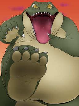 bodily_fluids claws drooling evening feet feral foot_focus hand_on_tongue inside_mouth looking_at_viewer male mouth_shot open_mouth orange_sky overweight pawpads red_sky saliva sky slightly_chubby solo sunset teasing_with_feet tongue tongue_out naoki185 croco alligator alligatorid crocodile crocodilian reptile scalie 3:4 hi_res