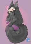 anthro bikini black_body black_fur black_hair blush bone breasts butt clothing featureless_breasts female fur hair looking_at_viewer ring_(jewelry) sagging_breasts side_boob solo swimwear two-piece_swimsuit wide_hips mangakitsune2 scp_foundation scp-1471-a canid canine mammal monster hi_res