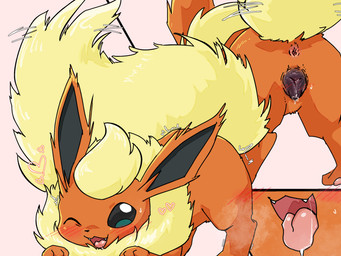 animal_genitalia animal_vulva anus ass_up blush blush_lines bodily_fluids breath butt canine_genitalia canine_vulva fangs female feral fluffy fluffy_tail fur genital_fluids genitals green_eyes happy happy_sex heart_symbol in_heat multiple_angles neck_tuft on_model one_eye_closed open_mouth presenting presenting_hindquarters rear_view red_body red_fur saliva sex solo sweat sweatdrop tail tail_motion tailwag teeth tongue tongue_out tuft vaginal_fluids vulva yellow_body yellow_fur aka_leopard nintendo pokemon eeveelution flareon generation_1_pokemon pokemon_(species) 4:3 hi_res