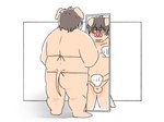 anthro balls butt eyes_closed flaccid genitals kemono male micropenis mirror overweight overweight_male penis small_penis solo inunoshippo domestic_pig mammal suid suine sus_(pig) 2024