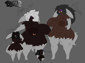 angela_(blighted_cookie) anthro aurora_(blighted_cookie) big_breasts breasts family_tree female group hair huge_breasts male overweight overweight_female short_stack simple_background stella_(blighted_cookie) blighted_cookie_(artist) marxie angel canid canine demon eldritch_abomination fennec_fox fox humanoid mammal true_fox digital_media_(artwork) hi_res daughter_(lore) incest_(lore) mother_(lore) parent_(lore)