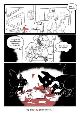 anthro blood bodily_fluids clothing dialogue eating female gore male nude size_difference text violence ttux3 the_hub khulico_(ttux3) minh_(ttux3) pina_(ttux3) ram_(ttux3) canid canine canis human lagomorph leporid mammal rabbit rodent sciurid tree_squirrel wolf comic english_text hi_res url