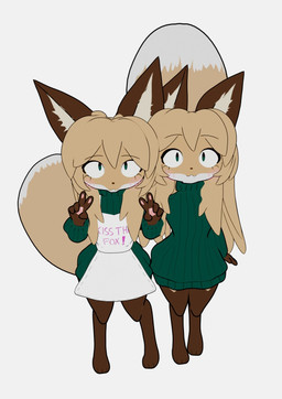 5_fingers :3 :< anthro apron arm_around_waist arm_tuft big_ears big_tail blonde_hair blush bottomless brown_body brown_ears brown_fur brown_hair brown_legs brown_nose cheek_tuft chest_tuft clothed clothing cooking curvy_figure cute_fangs dipstick_tail duo ear_tuft eyebrows eyelashes facial_tuft fangs feet female fingers flat_chested fluffy fluffy_chest fluffy_ears fluffy_hair fox_tail fur fur_markings gesture glistening glistening_eyes green_clothing green_eyes green_sweater green_topwear grey_body grey_fur hair hair_over_shoulder hand_gesture hands_behind_back high-angle_view hourglass_figure hug hugging_another hugging_from_behind inner_ear_fluff kiss_the_cook long_ears long_hair long_tail looking_at_viewer looking_up markings markings_on_body multicolored_body multicolored_fur multicolored_hair multicolored_tail neck_tuft neckwear one_arm pawpads paws pink_pawpads pointy_ears pose posed raised_arms red_hair selfie sharp_teeth shirt shoulder_tuft simple_background simple_coloring simple_eyes simple_face slim small_nose small_waist snout standing straight_hair stripes sweater sweater_only tail tail_markings tail_tuft teeth text text_on_clothing text_on_shirt text_on_topwear thin_thighs toony topwear topwear_only tuft tuft_ears tufted_fur turtleneck v_sign view viewed_from_above waist_grab white_background white_body white_clothing white_fur white_hair white_sclera white_tail_tip wide_eyed wide_hipped_female wide_hips yellow_body yellow_fur yellow_legs yellow_tail conditional_dnp qin averi_(fiddleafox) canid canine fox mammal red_fox true_fox 3d_(artwork) blender_(artwork) cel_shading digital_media_(artwork) hi_res shaded simple_shading