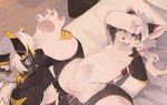 4_toes after_orgasm anal anal_penetration anthro anus balls black_body blonde_highlights blue_body blush bodily_fluids brown_pupils claws countershade_border countershading cum cum_in_ass cum_inside cum_on_own_belly cum_on_own_penis cum_on_penis cum_on_self cumshot_in_ass dipstick_ears dipstick_horn duo ear_markings erection feet finger_claws genital_fluids genitals gloves_(marking) high-angle_view highlights_(coloring) horn humanoid_genitalia humanoid_penis leg_grab leg_markings looking_at_another looking_at_partner looking_at_viewer lying male male/male markings multicolored_ears multicolored_horn narrowed_eyebrows navel nipples nude on_back open_mouth pawpads penetration penile penile_penetration penis penis_in_ass pink_nipples pink_pawpads pink_pupils pupils sex socks_(marking) solo_focus spread_toes toe_claws toes tongue tongue_out white_body white_countershading zeetar canid canine canis mammal wolf hi_res