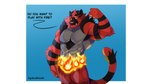 abs anthro fire male muscular muscular_anthro muscular_male pecs solo text coffeline nintendo pokemon felid generation_7_pokemon incineroar mammal pokemon_(species) 16:9 absurd_res english_text hi_res widescreen