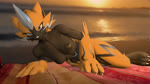 anthro areola beach black_areola black_nipples breasts female fur looking_at_viewer lying medium_breasts nipples nude on_side seaside solo sunset yellow_body yellow_fur sicc nintendo pokemon warfare_machine warfare_zeraora generation_7_pokemon legendary_pokemon pokemon_(species) zeraora 16:9 2022 3d_(artwork) 4k absurd_res animated digital_media_(artwork) hi_res short_playtime sound source_filmmaker_(artwork) webm widescreen