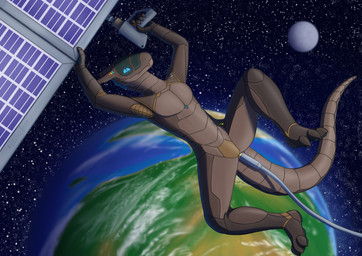 anthro blue_eyes machine male moon planet solo space aydaharart robot robot_anthro scalie synth_(vader-san) absurd_res hi_res