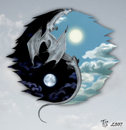 ambiguous_gender blue_eyes claws cloud day feet membrane_(anatomy) membranous_wings moon night outside sky solo sun tail talons toes wings yin_yang yin_yang_symbolism david_bryan mythology domestic_cat dragon felid feline felis mammal mythological_creature mythological_scalie scalie 2007 hi_res