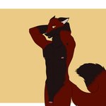 1:1 anthro blaze_wolf canid canine canis ears_down flaccid genitals hands_behind_head looking_at_viewer male mammal nipples nude penis pivoted_ears reddragon solo wolf