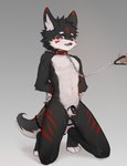 ambiguous_gender anthro arms_tied balls bodily_fluids bound chastity_cage chastity_device collar cuff_(restraint) cum cum_on_leg disembodied_hand drooling duo embarrassed genital_fluids genitals hands_behind_back holding_leash holding_object kemono kneeling leash leashed_collar male male_focus nude open_mouth penis restraints saliva simple_background solo_focus sweat tail tail_cuff three-quarter_view young gs_ywf canid canine canis domestic_dog mammal hi_res