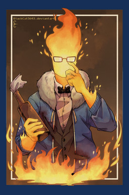 5_fingers adjusting_glasses black_outerwear blood blood_stain blue_outerwear bodily_fluids border bow_tie button_(fastener) clothed clothing collared_shirt cut_clothes dress_shirt earless eyewear faceless fingers fire flaming_hair fully_clothed glass_bottle glasses glowing glowing_body holding_object hoodie looking_at_viewer male mouthless napkin noseless not_furry pseudo_hair rectangular_glasses shirt simple_background smoke solo sparkling_object text textured_background topwear transparent_border vest white_clothing white_shirt white_topwear blackcat5643 undertale undertale_(series) grillby elemental_creature elemental_humanoid fire_creature fire_humanoid humanoid 2016 alpha_channel artist_name digital_drawing_(artwork) digital_media_(artwork) half-length_portrait hi_res portrait