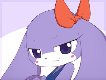 accessory anthro bedroom_eyes blue_clothing blue_dress blush blush_stickers bow_ribbon clothed clothed_anthro clothing countershade_face countershading dress eyelashes female female_anthro floppy_ears fur hair_accessory hair_bow hair_ribbon long_ears looking_at_viewer lop_ears narrowed_eyes pink_blush purple_body purple_eyes purple_fur red_bow red_hair_bow ribbons seductive small_nose solo white_body white_countershading white_fur white_sclera km-15 cave_story chaco_(cave_story) lagomorph mammal mimiga 4:3 hi_res