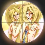 animal_ears back_to_back big_hair blush breasts covering covering_breasts crosshair crosshairs duo female gun hair holding_gun holding_object holding_ranged_weapon holding_weapon looking_at_viewer medium_breasts nude ranged_weapon smile weapon fritzwilliedraw dominion_tank_police anna_puma puma_sisters uni_puma animal_humanoid cat_humanoid cougar felid felid_humanoid feline feline_humanoid humanoid mammal mammal_humanoid 1:1 absurd_res hi_res sibling_(lore) sister_(lore) sisters_(lore)