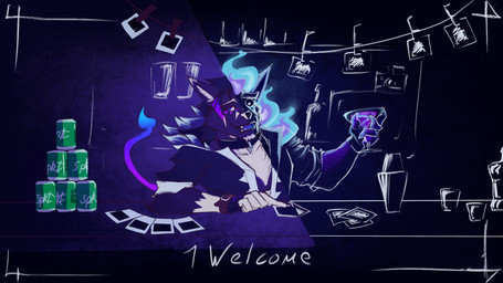 bar beverage bone cocktail_glass container cup drinking_glass fire flaming_hair glass glass_container glass_cup hair male polaroid_photo pseudo_hair purple_hair skull skull_head spade_tail split_screen tail yarem4 yarred_(yarem4) canid canine demon fox mammal 16:9 hi_res widescreen