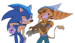 anthro clothing duo fur gloves handwear male quills_(anatomy) simple_background tail teeth shira-hedgie ratchet_and_clank sega sonic_the_hedgehog_(series) sony_corporation sony_interactive_entertainment ratchet_(ratchet_and_clank) sonic_the_hedgehog eulipotyphlan hedgehog lombax mammal crossover