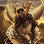 anthro antlers bedroom_eyes cloud detailed_background female half-closed_eyes horn narrowed_eyes outside piercing ring seductive sky solo kathy-lu spotted_humor ke'zii jackalope lagomorph mammal 1:1 2014