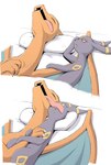 bed bodily_fluids charizard duo eeveelution feral furniture generation_1_pokemon generation_2_pokemon hand_holding hand_on_chest hi_res hug male male/male nintendo pillow pokemon pokemon_(species) saliva scratching sleeping tongue tongue_on_face tongue_out umbreon yamatokuroko965