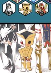 anthro blush box cardboard cardboard_box container embarrassed female group looking_down male red_eyes trio xkeyliom bandai_namco digimon animate_inanimate bacomon cardboard_creature digimon_(species) humanoid paper_creature paper_humanoid hi_res