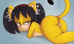 2018 anthro anus bedroom_eyes big_breasts big_butt biped black_body black_fur black_hair blush breasts butt colored digital_media_(artwork) dipstick_tail domestic_cat es74 eyelashes felid feline felis female fur genitals hair half-closed_eyes hi_res honey_the_cat looking_at_viewer looking_back mammal markings multicolored_tail narrowed_eyes nude presenting presenting_hindquarters presenting_pussy pussy raised_tail rear_view seductive sega side_boob simple_background smile solo sonic_the_fighters sonic_the_hedgehog_(series) tail tail_markings tenshigarden yellow_body yellow_fur