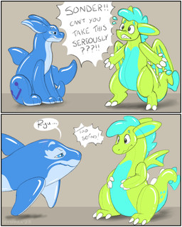 blue_body blue_eyes dialogue duo fin green_body inflatable looking_at_another membrane_(anatomy) membranous_wings pool_toy text transformation two_panel_image wings symrea mythology animate_inanimate cetacean dragon living_inflatable mammal marine mythological_creature mythological_scalie scalie whale 4:5 comic english_text hi_res sketch_page