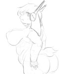 anthro big_breasts breasts butt cybernetics electronics female headphones machine nipples rear_view scut_tail short_tail slightly_chubby solo tail lostnptr cave_story curly_brace cyborg lagomorph mammal mimiga monochrome sketch