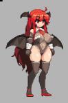 big_breasts breasts clothed clothing female footwear gloves hair handwear head_wings high_heels legwear leotard long_hair membrane_(anatomy) membranous_wings navel necktie not_furry red_eyes red_hair shoes solo thigh_highs unusual_wing_placement wings takorin touhou koakuma demon humanoid digital_media_(artwork) low_res pixel_(artwork) thumbnail