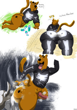 anal animal_genitalia anthro anus_outline balls bedroom_eyes big_butt bodily_fluids butt butt_sniffing canine_genitalia clothed clothing dialogue duo erection genitals holding_head looking_pleasured lying male male/male musk musk_cloud musky_butt narrowed_eyes on_front one_eye_closed oral partially_clothed rimming seductive sex sheath sniffing steam sweat sweaty_butt text video_game_reference oddkangal epic_games fortnite hanna-barbera scooby-doo_(series) scooby-doo wendell_(fortnite) canid canine canis domestic_dog mammal wolf cel_shading english_text hi_res shaded
