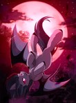 2018 absurd_res ambiguous_gender bat_pony black_hooves cloud cute_fangs detailed_background equid falling featureless_crotch feral flapping_wings front_view full-length_portrait full_moon glistening glistening_eyes grey_hair hair hakkids2 hasbro hi_res highlights_(coloring) hooves light lighting looking_at_viewer mammal membrane_(anatomy) membranous_wings moon motion_lines my_little_pony night open_mouth open_smile outside plant portrait pupils red_eyes red_highlights short_hair sky slit_pupils smile solo spread_wings star starry_sky translucent translucent_wings tree upside_down wings