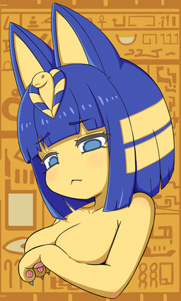 anthro blue_eyes blush breasts female solo animal_crossing nintendo ankha_(animal_crossing) domestic_cat felid feline felis mammal 2025 animated animated_png hi_res