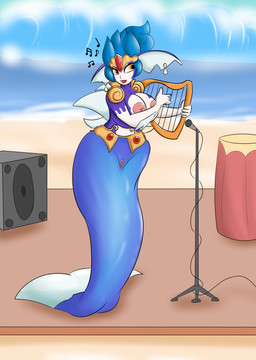 beach big_breasts breasts female genitals harp huge_breasts looking_at_viewer musical_instrument nipples non-mammal_breasts plucked_string_instrument seaside singing solo split_form string_instrument tidal_wave vulva starit chrono_cross irenes_(chrono_cross) aquatic merfolk hi_res