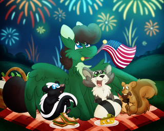 acorn amazed amazement american_flag apple basket bedding belly black_body black_fur black_markings black_stripes black_tail blanket blue_eyes brown_body brown_eyes brown_fur brown_hair brown_mane brown_tail celebrating cheese clawed_hands claws container dairy_products eating eating_food fascinated feral field fireworks flag flag_(object) fluffy fluffy_chest food fruit fur grass grassy_field green_body green_eyes green_fur grey_body grey_fur group hair holding_flag holding_object holidays hooves in_awe looking_up male male_feral mane markings mouth_hold nature nature_background night nut_(fruit) open_mouth outside pawpads paws picnic picnic_basket picnic_blanket pink_nose plant plate raccoon_tail sandwich_(food) skunk_tail smile spread_wings squirrel_tail star story_included striped_markings striped_tail stripes tail tail_markings tail_wrapped_around tan_belly tan_body tan_fur toe_claws united_states_of_america white_belly white_body white_face white_fur white_stripes white_tail wide_eyed wings euspuche 4th_of_july hasbro my_little_pony mythology fan_character pine_thunderoak equid equine horse mammal mephitid mythological_creature mythological_equine pegasus pony procyonid raccoon rodent sciurid skunk striped_skunk tree_squirrel 5:4 colored digital_media_(artwork) hi_res story story_in_description