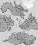 ambiguous_gender bodily_fluids bubble feral open_mouth saliva sharp_teeth smoke teeth rappenem mythology dragon mythological_creature mythological_scalie scalie absurd_res hi_res monochrome