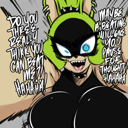 anthro big_breasts biped blue_eyes blush breasts clothed clothing dialogue eyelashes female green_body huge_breasts multicolored_body open_mouth sharp_teeth solo standing tan_body teeth text tongue toony saltyxodium idw_publishing sega sonic_the_hedgehog_(comics) sonic_the_hedgehog_(idw) sonic_the_hedgehog_(series) surge_the_tenrec afrosoricid mammal tenrec 1:1 hi_res