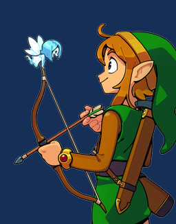 arrow_(weapon) belt blonde_hair bow_(weapon) clothed clothing duo female hair hat headgear headwear male micro not_furry ranged_weapon smile topwear weapon wings discount-supervillain nintendo the_legend_of_zelda link fairy humanoid mammal alpha_channel digital_media_(artwork) hi_res