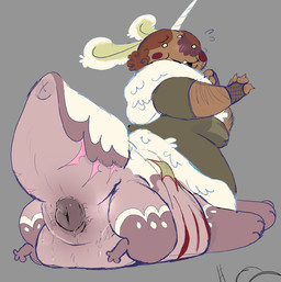 anus bashful blush bodily_fluids body_hair butt butt_hair dewlap_(anatomy) horn intersex male maleherm nervous nervous_smile nipple_outline overweight overweight_male puffy_anus solo sweat sweaty_butt mora_less marill_binkley_(mora_less) arthropod insect lepidopteran luna_moth moth saturniid taur hi_res
