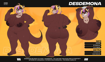 4_toes 5_fingers ahoge anthro areola arm_tuft big_breasts blonde_hair blue_eyes bouncing_breasts breasts brown_areola brown_body brown_fur brown_nipples curvy_figure elbow_tuft facial_piercing feet female fingers flexing flexing_bicep fur genitals grin grinning_at_viewer hair highlights_(coloring) huge_breasts looking_at_viewer markings multicolored_hair muscular muscular_arms navel navel_piercing nipples nose_piercing nose_ring overweight overweight_anthro overweight_female piercing pronouns purple_highlights ring_piercing septum_piercing septum_ring skull_(marking) smile smiling_at_viewer solo stated_age stated_height tail text thick_thighs toes tuft two_tone_hair voluptuous vulva wide_hips chromapan mammal mustelid otter 2025 artist_name english_text hi_res model_sheet url watermark
