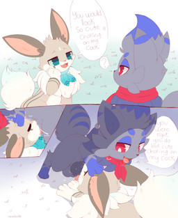 animal_genitalia animal_penis balls balls_deep black_knot black_penis blue_body blue_eyes blue_fur blue_kerchief blue_neckerchief blue_pupils blush blush_lines bodily_fluids brown_body brown_ears brown_fur canine_genitalia canine_penis choice_scarf clothing cum cum_in_mouth cum_inside cute_fangs deep_throat dialogue duo ear_markings ear_piercing earwear erection eyes_closed face_fucking fangs fellatio feral feral_on_feral feral_penetrated feral_penetrating feral_penetrating_feral fluffy fluffy_tail fur fur_markings fur_tuft genital_fluids genitals grey_body grey_fur interspecies irrumatio kerchief kerchief_only knot knotted_penis knotting leg_markings male male/male male_penetrated male_penetrating male_penetrating_male markings mostly_nude narrowed_eyes neckerchief neckerchief_only neckwear onomatopoeia open_mouth oral oral_knotting oral_penetration paws penetration penile penile_penetration penis penis_in_mouth piercing pupils quadruped question_mark red_kerchief red_neckerchief saliva scarf sex socks_(marking) sound_effects speech_bubble sucking tail tan_body tan_fur teeth text tongue tongue_out tuft white_body white_fur white_pupils plattyneko nintendo pokemon kappa_(kal) zero_(elliectric) canid canine eevee generation_1_pokemon generation_5_pokemon mammal pokemon_(species) zorua 2024 absurd_res artist_name comic digital_drawing_(artwork) digital_media_(artwork) english_text hi_res signature
