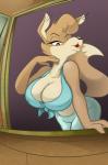 anthro big_breasts blinky_bill_(series) breasts canid canine canis cleavage clothed clothing daisy_dingo dingo female greycat_rademenes hi_res mammal seductive solo window