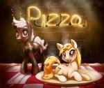 duo female feral food food_hair hair male micro open_mouth pizza plate pseudo_hair smile text tsitra360 hasbro my_little_pony coke_pony fan_character mozzarella_orgy_(oc) earth_pony equid equine food_creature food_pony horse mammal pizza_pony pony soda_pony 2015 english_text