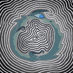 abstract_background ambiguous_gender blue_body blue_eyes blue_fur feral fur solo spiral spiral_background spiral_eyes surrealism teal_nose demensa emil_(demensa) canid canine canis coyote domestic_dog mammal 1:1 2025 digital_media_(artwork) full-length_portrait hi_res portrait