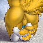 anthro anus backsack balls butt butt_shot erection feet foot_fetish fur genitals male nude pawpads paws penis solo white_body white_fur yellow_body yellow_fur yellow_pawpads yellow_paws himme akatosh canid canine fox mammal absurd_res hi_res