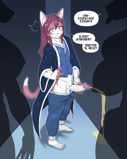 anthro asian_clothing back_alley bodily_fluids clothing east_asian_clothing embarrassed femboy genital_fluids genitals group hanbok korean_clothing male male/male peeing penis prostitution text urine vein veiny_penis mr.cdg seo_mae_hyang_(assy3194) canid canine fox mammal 4:5 absurd_res hi_res translated_description