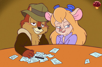 after_oral after_sex anthro blue_eyes blush bodily_fluids brown_body clothed clothing coat cum cum_from_mouth cum_in_mouth cum_inside cum_string duo eyewear eyewear_on_head female fur furniture genital_fluids goggles goggles_on_head hair hat headgear headwear licking licking_lips licking_own_lips looking_pleasured male male/female narrowed_eyes overalls paper pen simple_background sitting smile table teeth tongue tongue_out topwear writing_utensil ladycherrybomba chip_'n_dale_rescue_rangers disney chip_(disney) gadget_hackwrench chipmunk ground_squirrel mammal mouse murid murine rodent sciurid digital_media_(artwork) hi_res